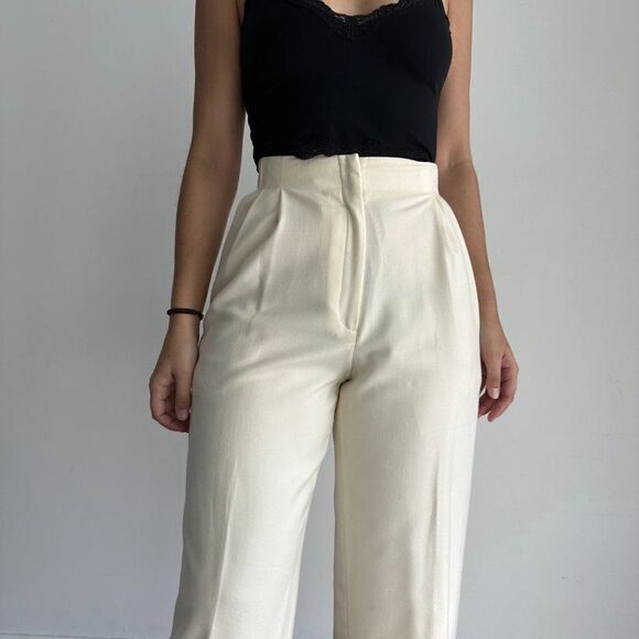 Vintage high waist 100% wool cream trousers - Picture 5 of 9